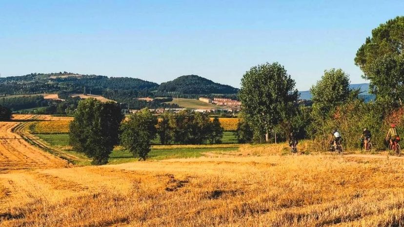 ciclisti su percorso tra le colline in Umbria