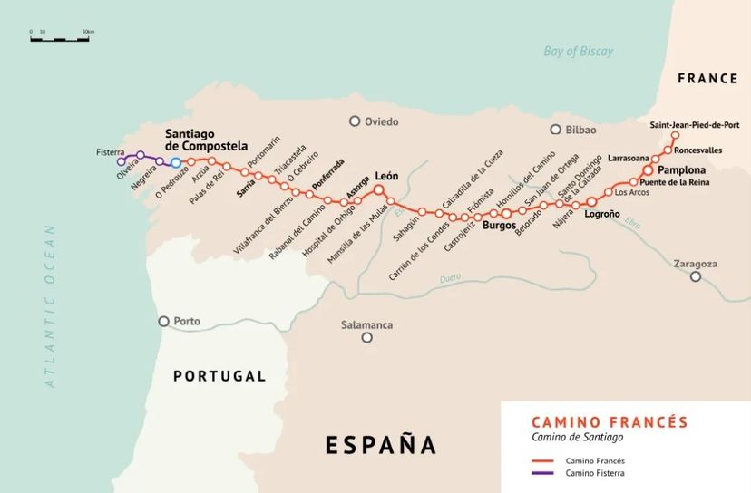 mappa del cammino di santiago francese