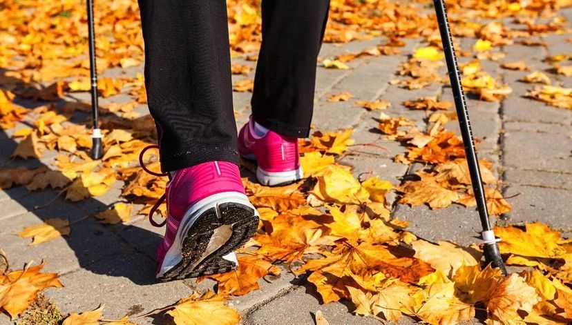 scarpe persona di spalle mentre fa nordic walking